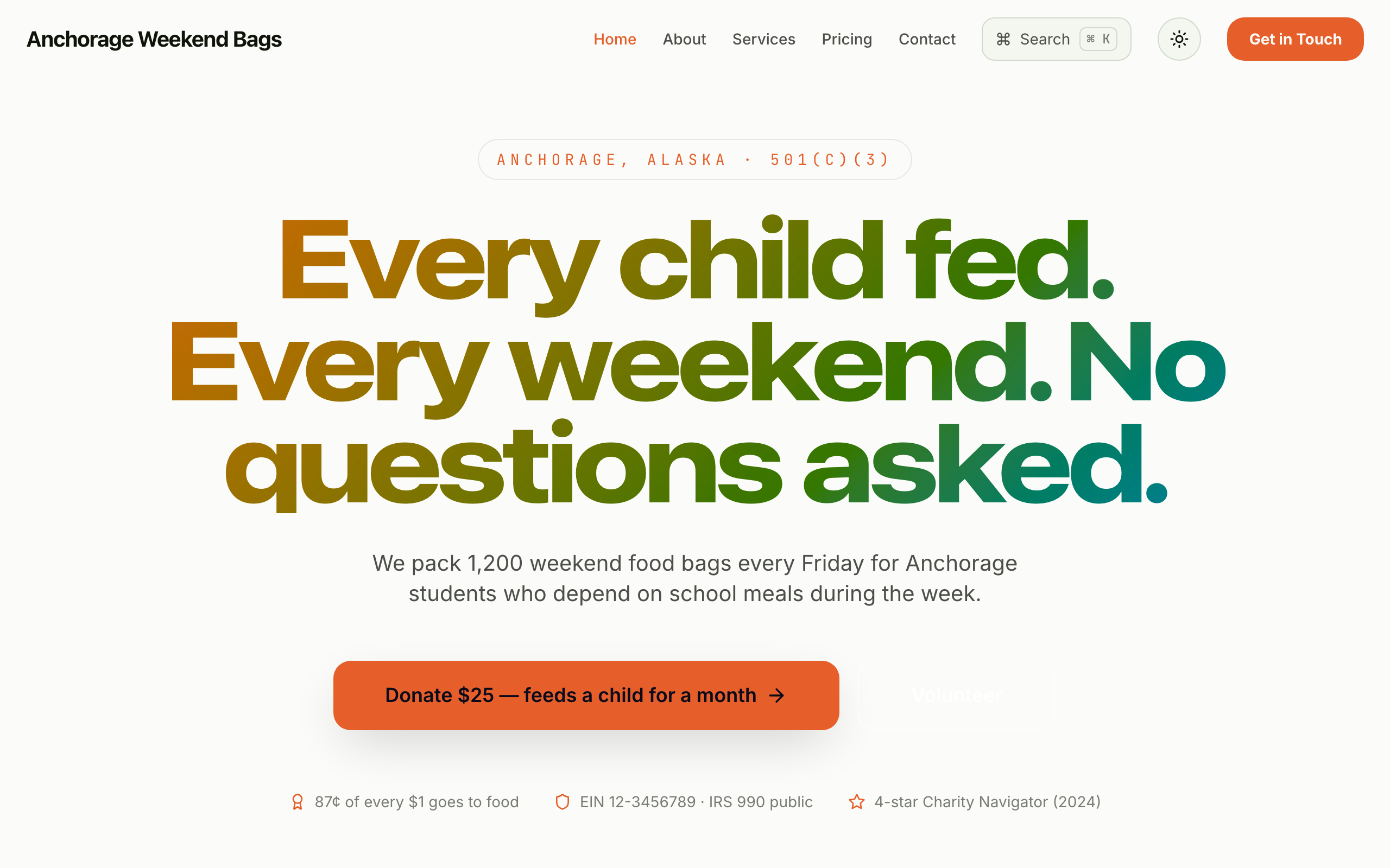 Homepage screenshot of Anchorage Weekend Bags