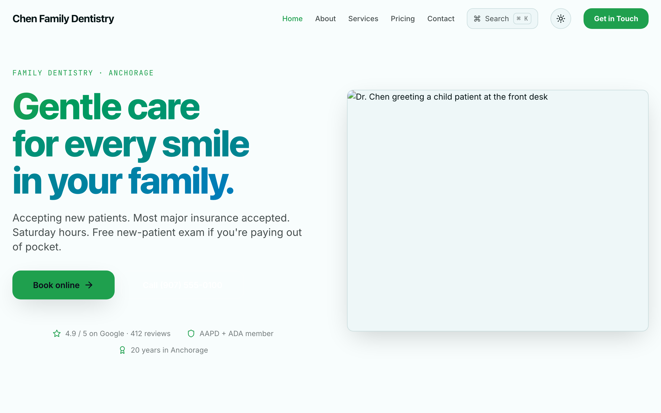 Homepage screenshot of Chen Family Dentistry