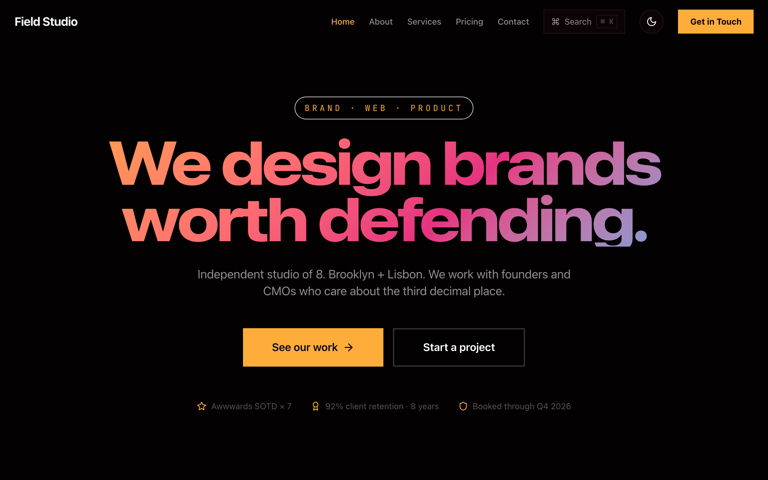 Homepage screenshot of Field Studio