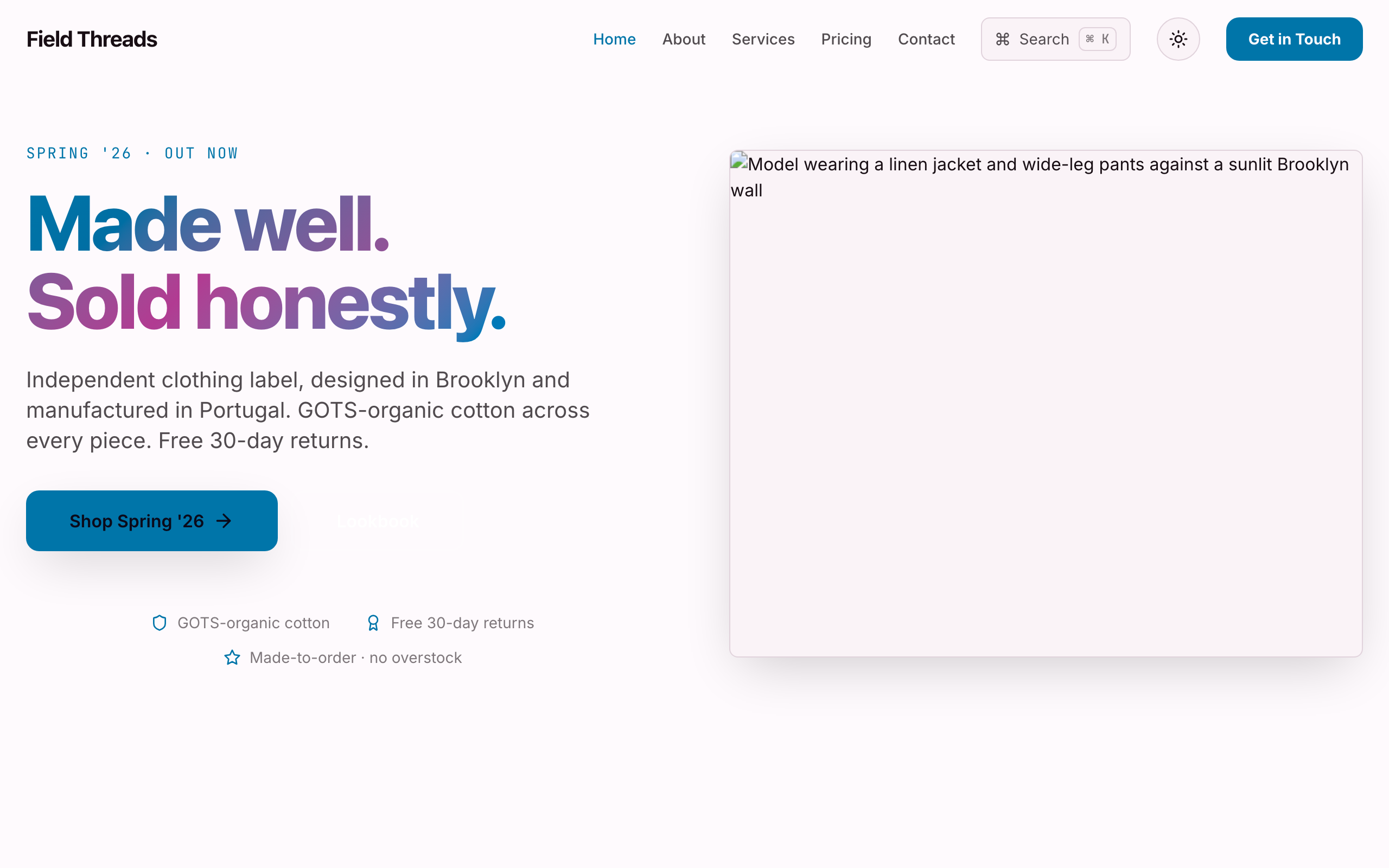 Homepage screenshot of Field Threads