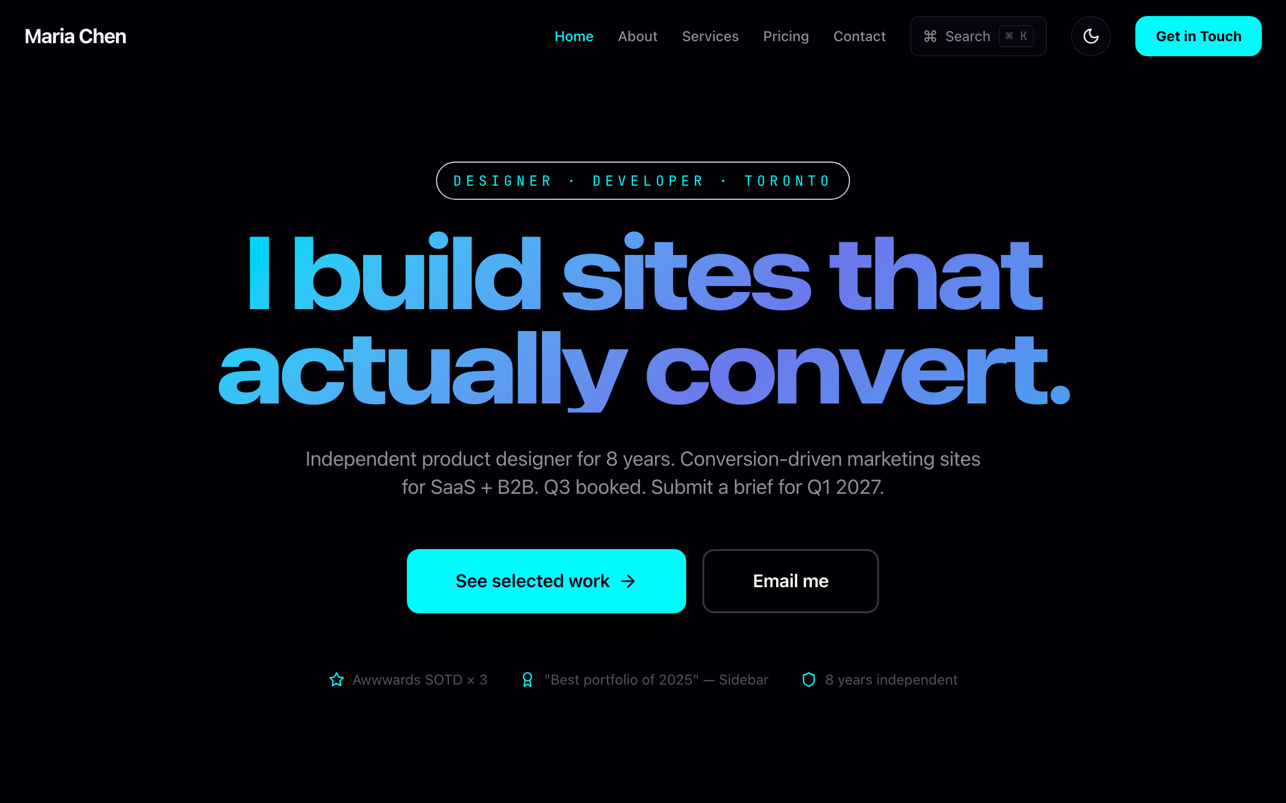 Homepage screenshot of Maria Chen